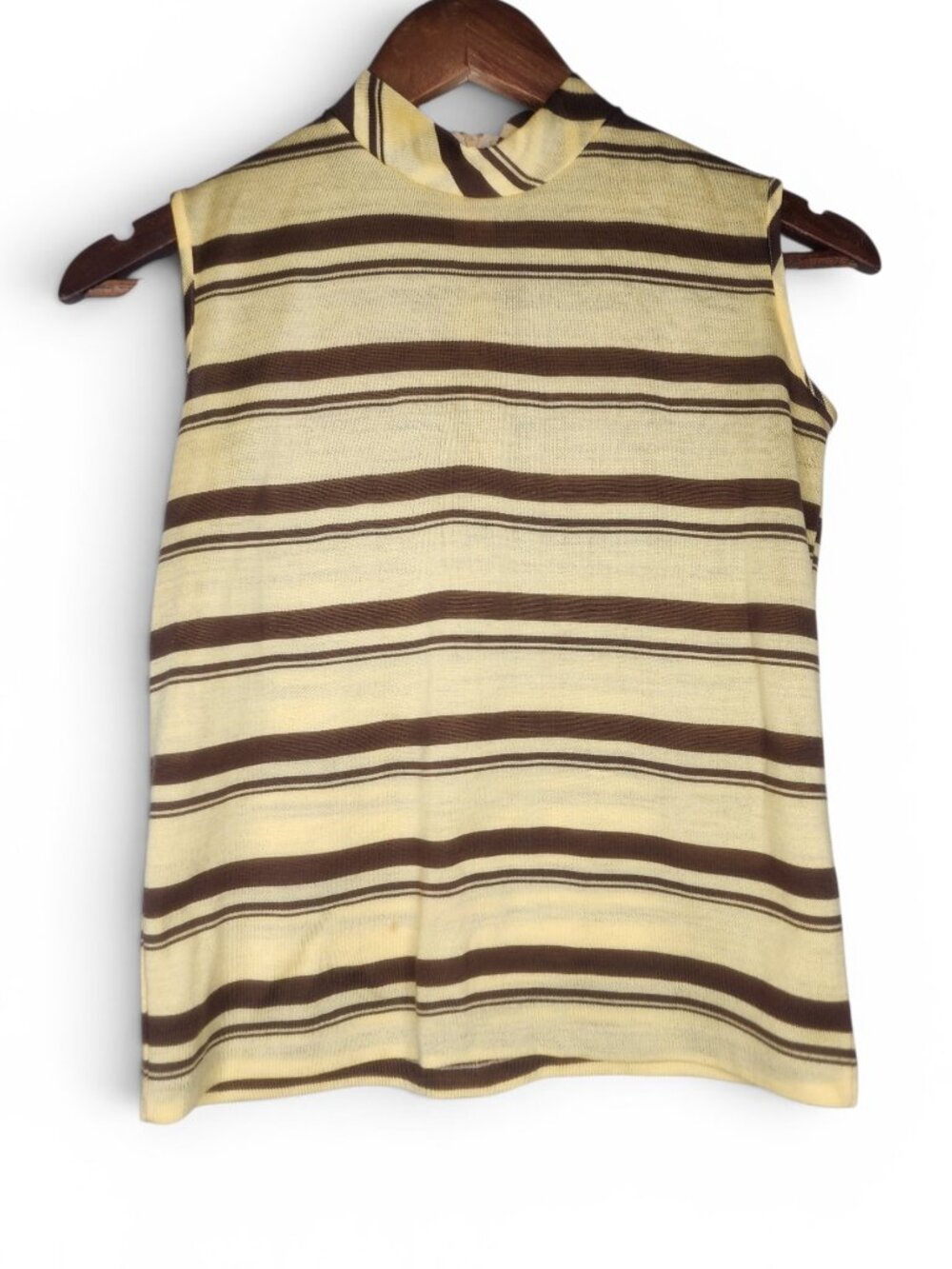 1960s Striped Mock Neck Vintage Knit Top in Yellow and Brown by Sky Star Size XS